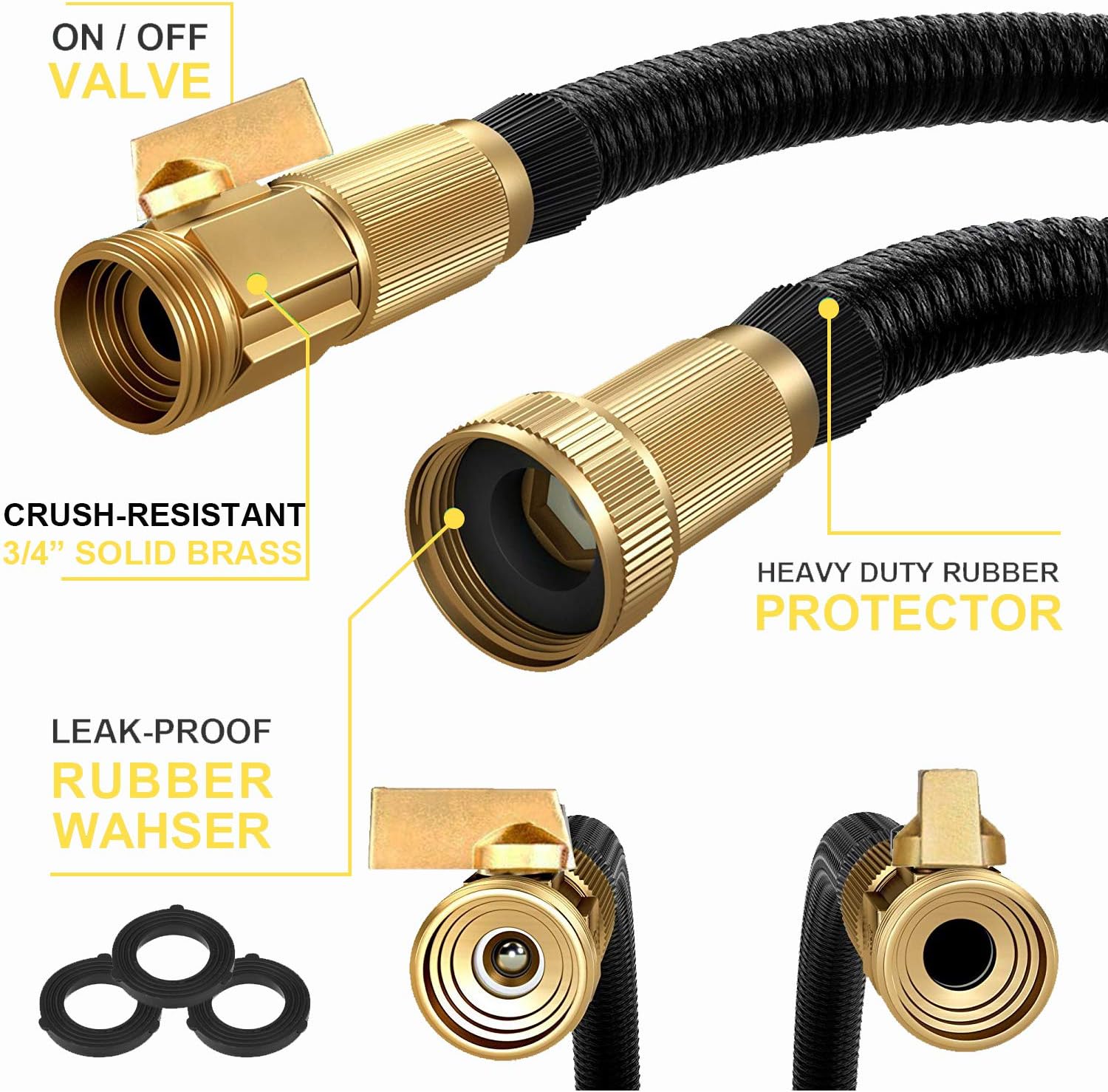 Unzano Expandable Garden Hose 50 ft with 9 Nozzle - Flexible Lightweight Leak Free Kink Free Water Hose, 3/4 in. Solid Brass Connectors, Double Latex Core Hose for Flower beds Gardens Landscaping : Garden & Outdoor