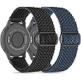Folavii 18mm Braided Stretchy Nylon Watch Bands Compatible with Garmin Venu 2S/Venu 3S/Vivoactive 4S/Vivomove 3S/Forerunner 255S/Forerunner 265S, Quick Release Elastic Strap for Women Men (2 Pack)
