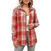 CORSKI Women's Flannel Shirts Casual Button Down Plaid Shirt Jacket Long Sleeve Fleece Shacket with Pockets