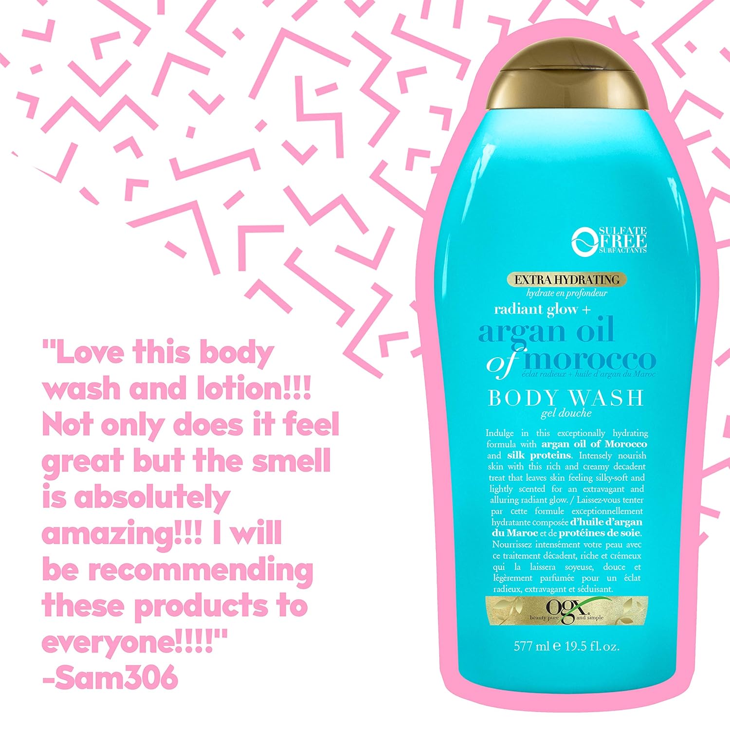 OGX Radiant Glow + Argan Oil of Morocco Extra Hydrating Body Wash for Dry Skin, Moisturizing Gel Body Cleanser for Silky Soft Skin, Paraben-Free, Sulfate-Free Surfactants, 195 oz: Beauty