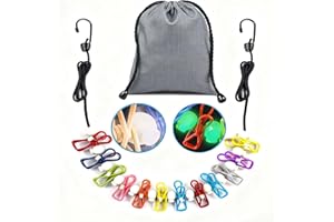 Portable Clothesline with 12 Colorful Clothespins, Luminous Windproof Travel Stretchy Elastic Travel Clothesline for Indoor L