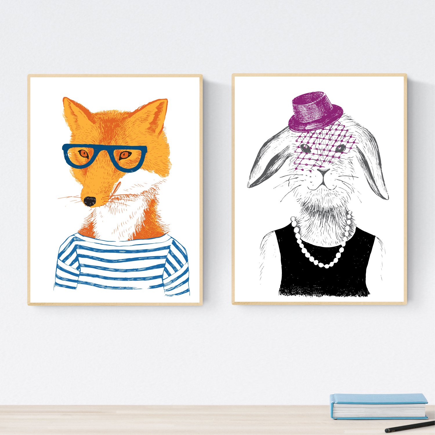 Nacnic Set of Two Sheets Animals Illustrated. Pack of Two Poster for framing with. Gift for Friends. Decoracion Del Hogar. Paper 250 Grams- Pack 5