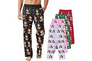 Easycosy Custom Pajama Pants with Photo Personalized Funny Face Pj Set Christmas Novelty Gag Gift for Men Women Family Couple