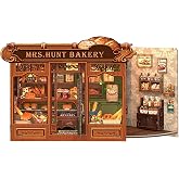Fsolis DIY Miniature House Kit - Book Nook Bakery | 3D Wooden Puzzles for Adults Bookshelf Mini Building Gifts for Women (MRS.Hunt Bakery)
