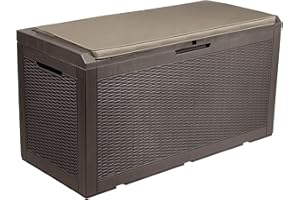 YITAHOME 100 Gallon Large Resin Deck Box Outdoor Storage with Cushion for Patio Furniture,Outdoor Cushions,Garden and Pool Supplies-Waterproof,Lockable (Brown)