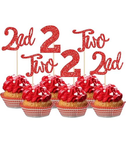30 PCS Number 2 Cupcake Toppers Glitter 2nd Birthday...