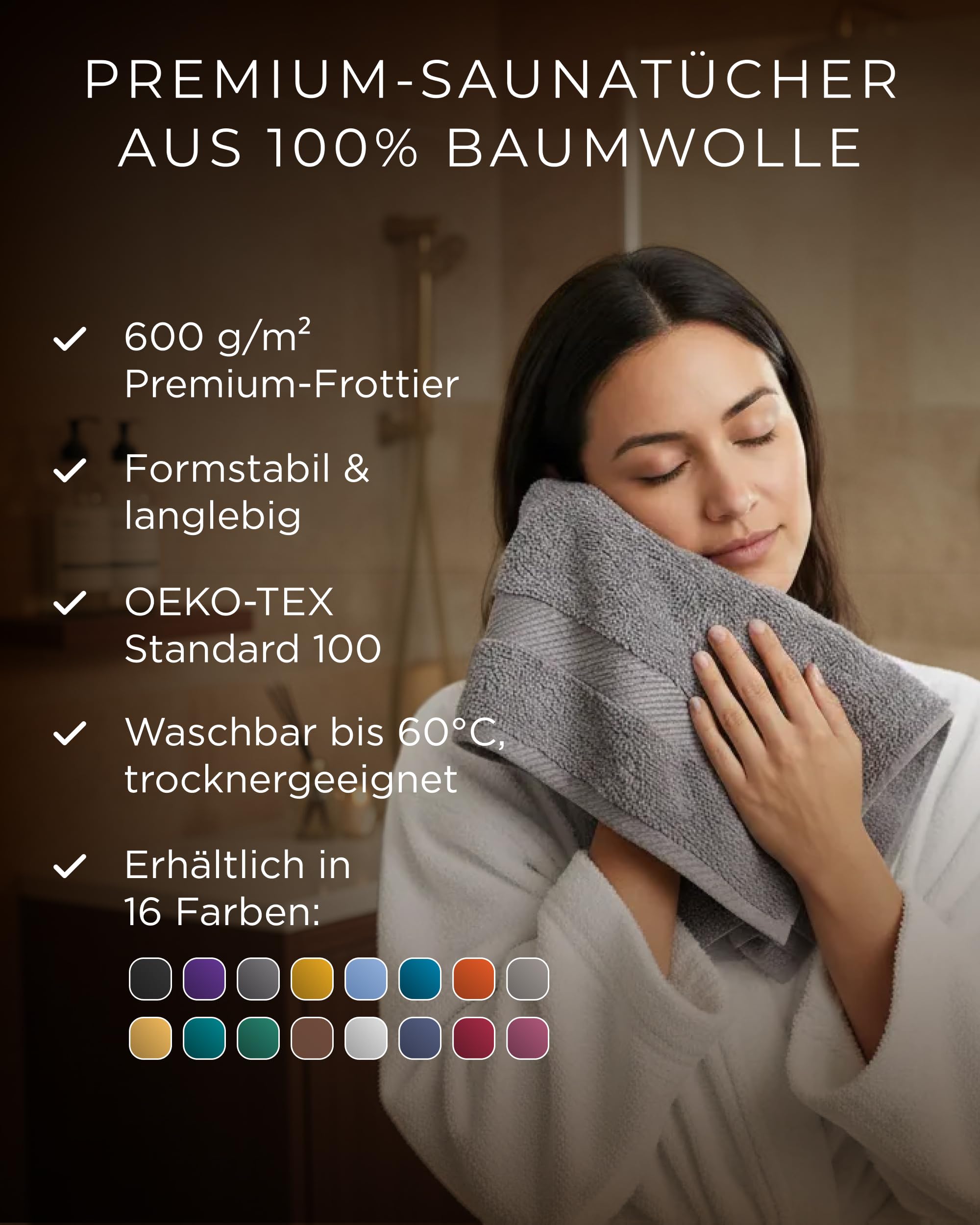 Luckytowel Saunahandtuch Set 80x200cm – Oeko-TEX Saunatücher aus 100% Baumwolle mit 600 g/m² – Saunatuch groß mit Aufhängeschlaufe – flauschig & saugstark – Sauna Handtuch Set – 10er Pack Anthrazit 2