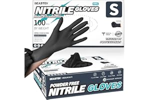 Beastek Black Nitrile Exam Gloves, 4 mil Powder-Free Latex-Free Non-Sterile Food Safe Disposable Medical Glove, 100 Pcs