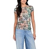 Guess Womens Short Sleeve Checkerd Lips Burnout Tee