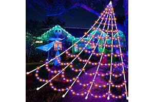 LIPIK Halloween Decoration Spider Web with 350 LEDs, Adjust Brightness, 8 Light Modes, Giant Light Up Spiderweb 22.96FT(Orange+Purple), Halloween Outdoor Yard Lawn Scary Decor