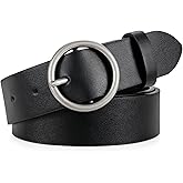 XZQTIVE Women Leather Belt with Circle Gold Buckle Fashion Ladies Waist Belt for Jeans Pants Dresses