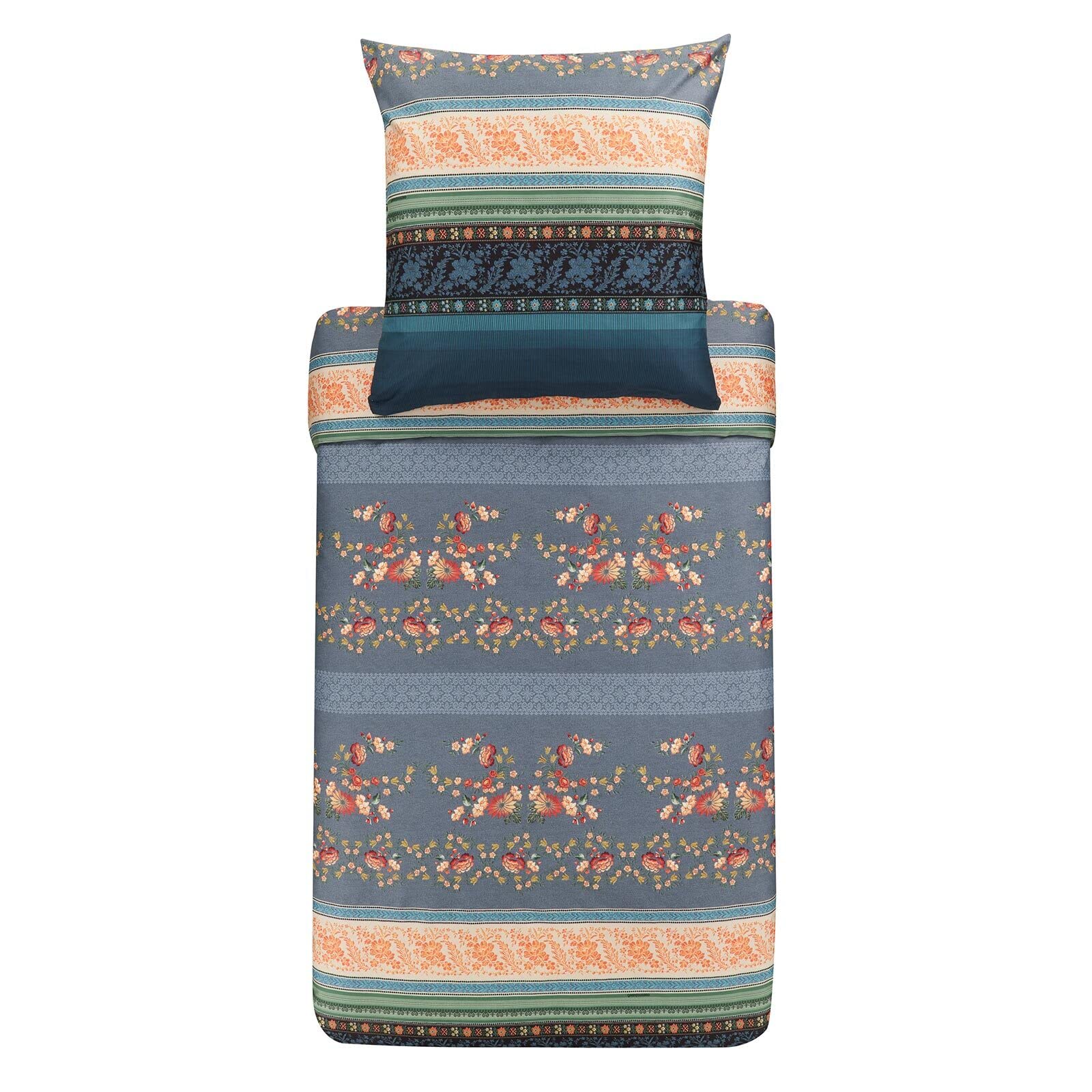 Bassetti Orosei G1 9323451 Bed Linen Set Made of Cotton Mako Satin in Grey 2-Piece with Zip Closure 135 x 200 cm / 80 x 80 cm