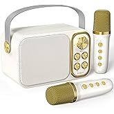 BESCOST Mini Karaoke Machine for Kids Adults, Portable Bluetooth Speaker with 2 Wireless Microphones, Kids Karaoke Machine for Girls Boys, Toys Birthday Gifts for 3-12+ Years Old Toddler (White)