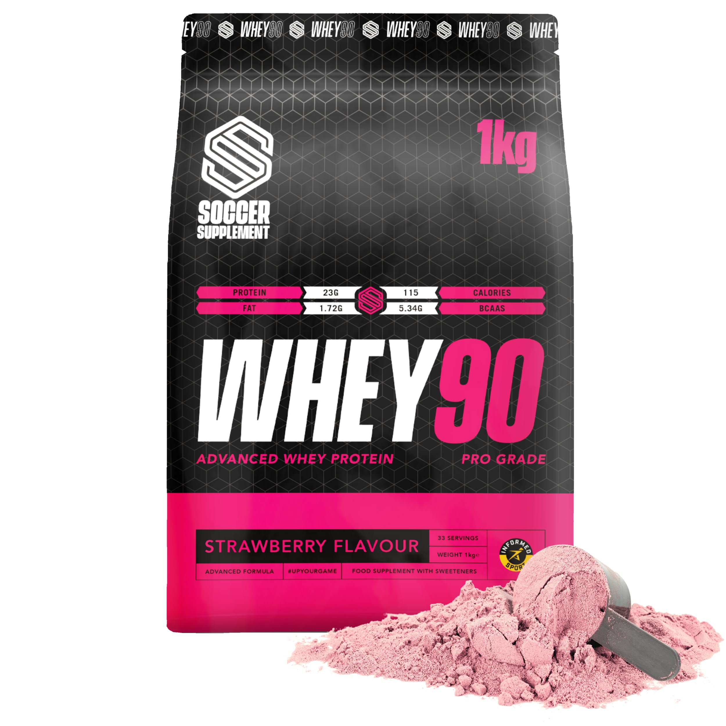 SOCCER SUPPLEMENT - Our Whey Protein Isolate Formula Provides 32g of Protein, Informed Sport Tested,1kg, 28 Servings - Strawberry