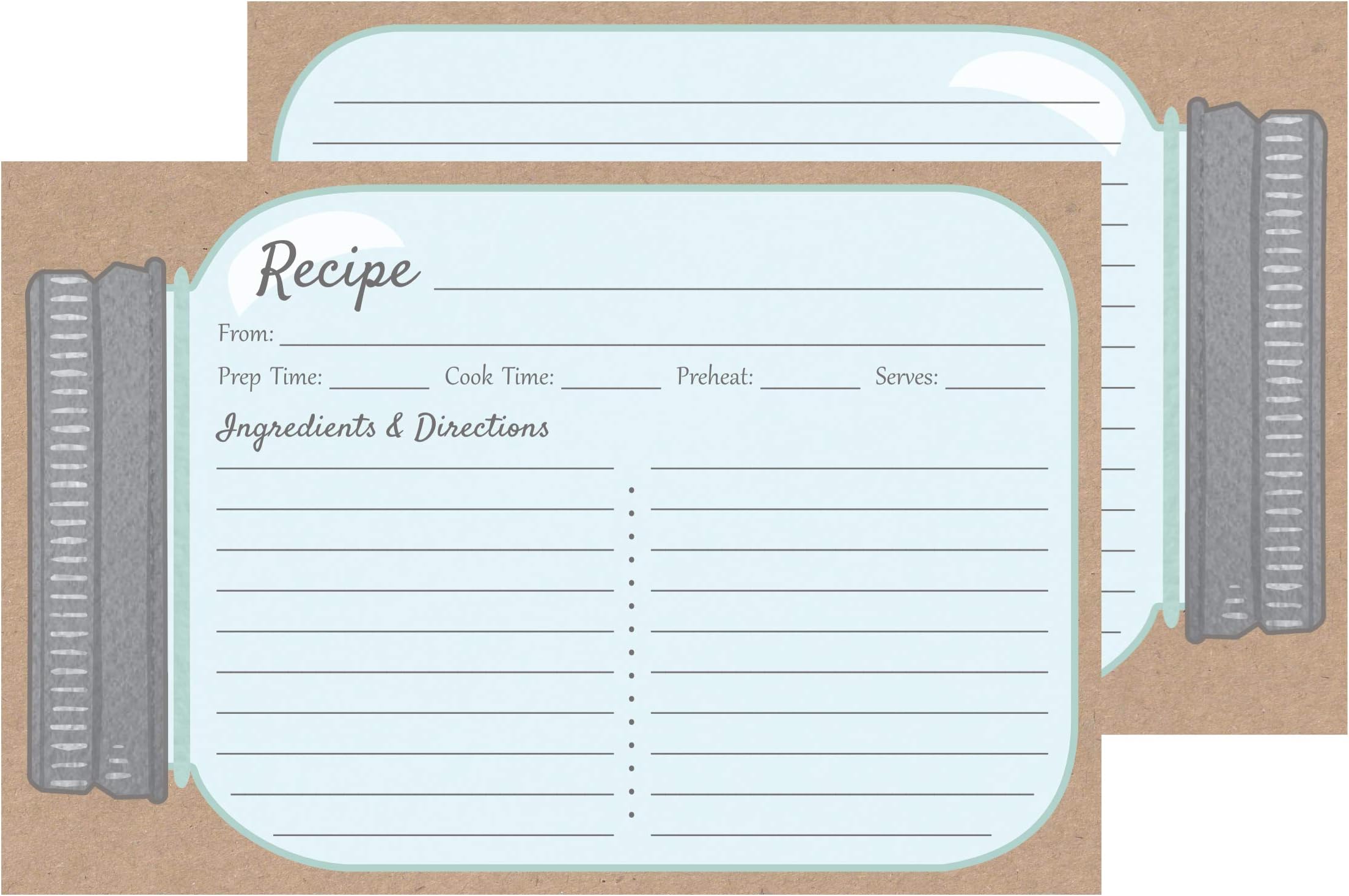 Crown Bee Printworks Mason Jar Recipe Cards 4x6 - Set of 50 Double Sided Rustic Recipe Cards - for Christmas, Bridal Shower, Wedding - Thick Cardstock
