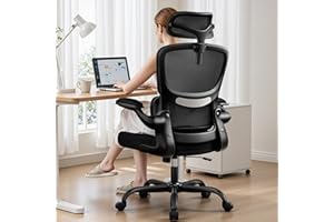 BESTFAIR High Back Ergonomic Office Chair, Breathable Mesh Desk Chair with Lumbar Support, Adjustable Headrest, Flip-up Armrests, Computer Gaming Chair
