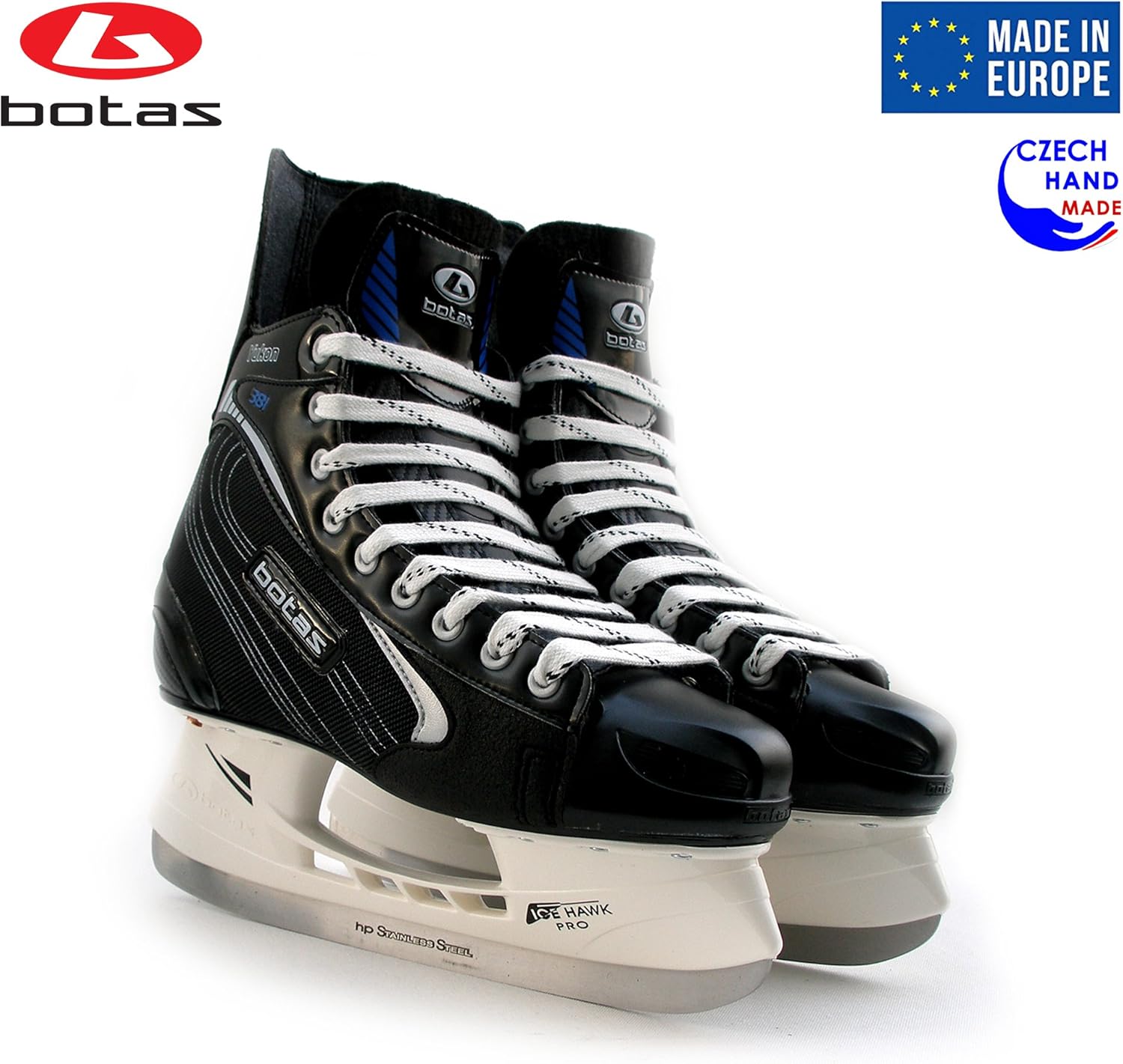 Botas - Yukon 381 - Men's Ice Hockey Skates | Made in Europe (Czech Republic) | Color: Black with Silver : Sports & Outdoors
