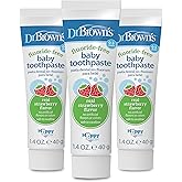 Dr. Brown's Fluoride-Free Baby Toothpaste, Infant & Toddler Oral Care, Strawberry, 3-Pack, 1.4oz/40g, 0-3 years