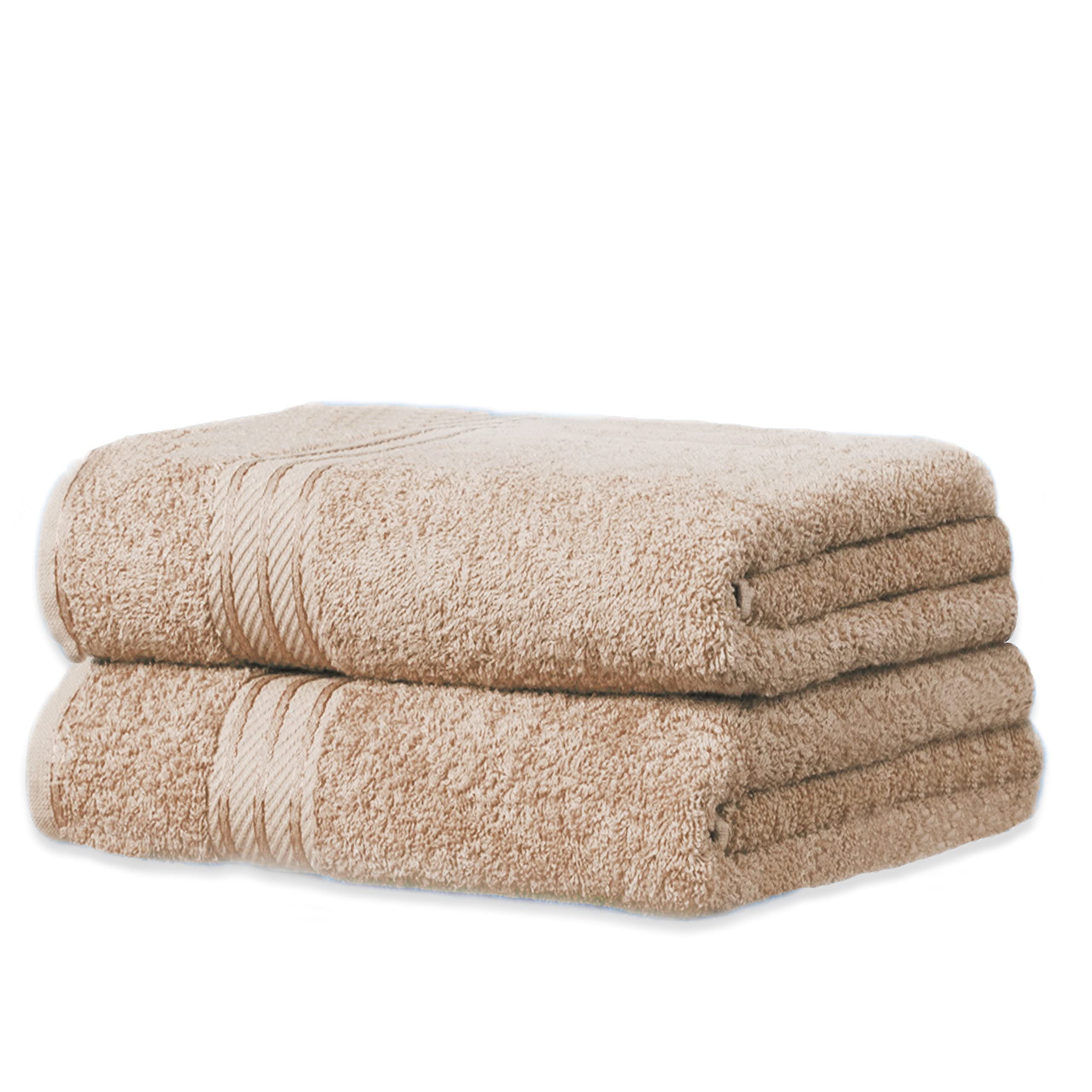 Bentley Priory Linens 2 PACK Supreme BATH Towels for Bathroom 500GSM Super Soft Cotton Pack of 2 Absorbent and Quick Dry bathroom Towels Set 70 x 125cm (LATTE)