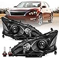 TUSDAR Headlight Assembly Set Fit for 2013 2014 2015 Nissan Altima 4-Door Sedan Halogen Headlamp Driver and Passenger Side Black Housing with Clear Reflector with Bulbs