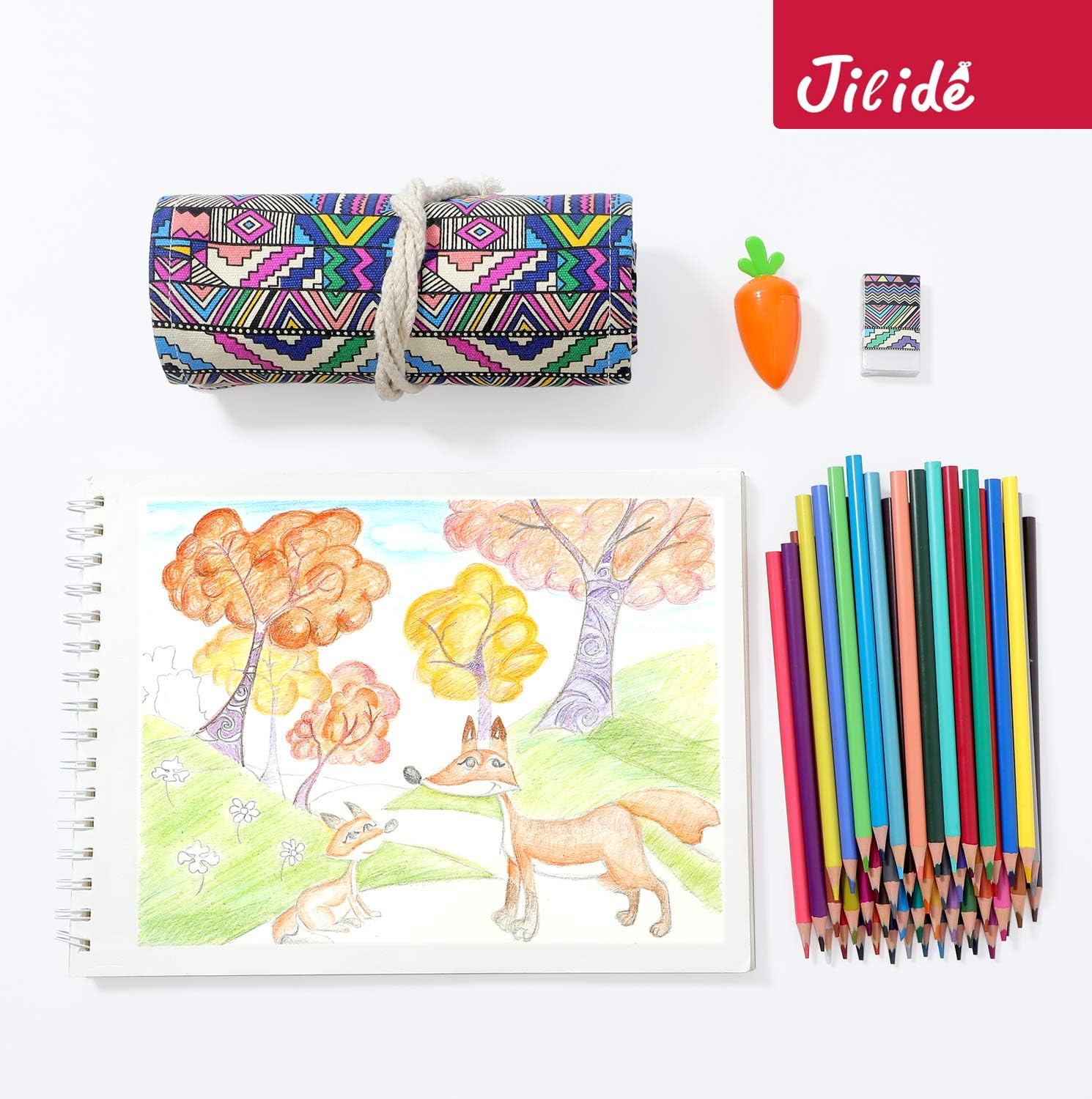 Colored Pencils Set for Adults and Kids Drawing Pencils for Sketch Arts with Eraser Sharpener Canvas Carry Pouch (48-Color) : Office Products