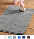 Memory Foam Coral Fleece Non Slip Bathroom Mat, Thick and Durable Bath Rugs 17W X 24L Inches (Gray Waved Pattern)