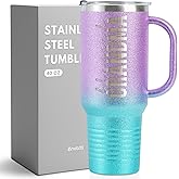 Onebttl Christian Grandma Gifts for Mother's Day & Christmas, 40oz Purple & Blue Glitter Handle Stainless Steel Tumbler, Straw & Lid Included, Blessed Grandma Gifts