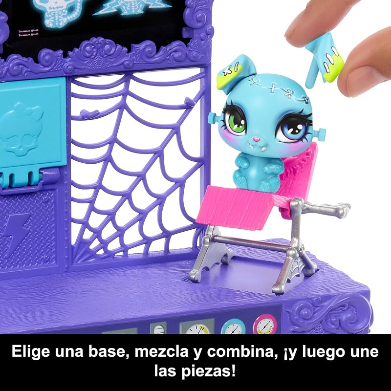 Frankie Stein Cria o teu kit de brincadeiras de animais monstro com boneca e mais de 30 acessórios para criar quantos animais quiseres, laboratório científico louco, JBF18, Lilas.