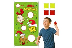 ARSEMICA Funny Christmas Toss Game Banner with 4 Bean Bags, Christmas Game for Kids Adults Indoor Outdoor Activities, Holiday Birthday Party Game Supply for Boys Girls Teens, Xmas Classroom Wall Decor