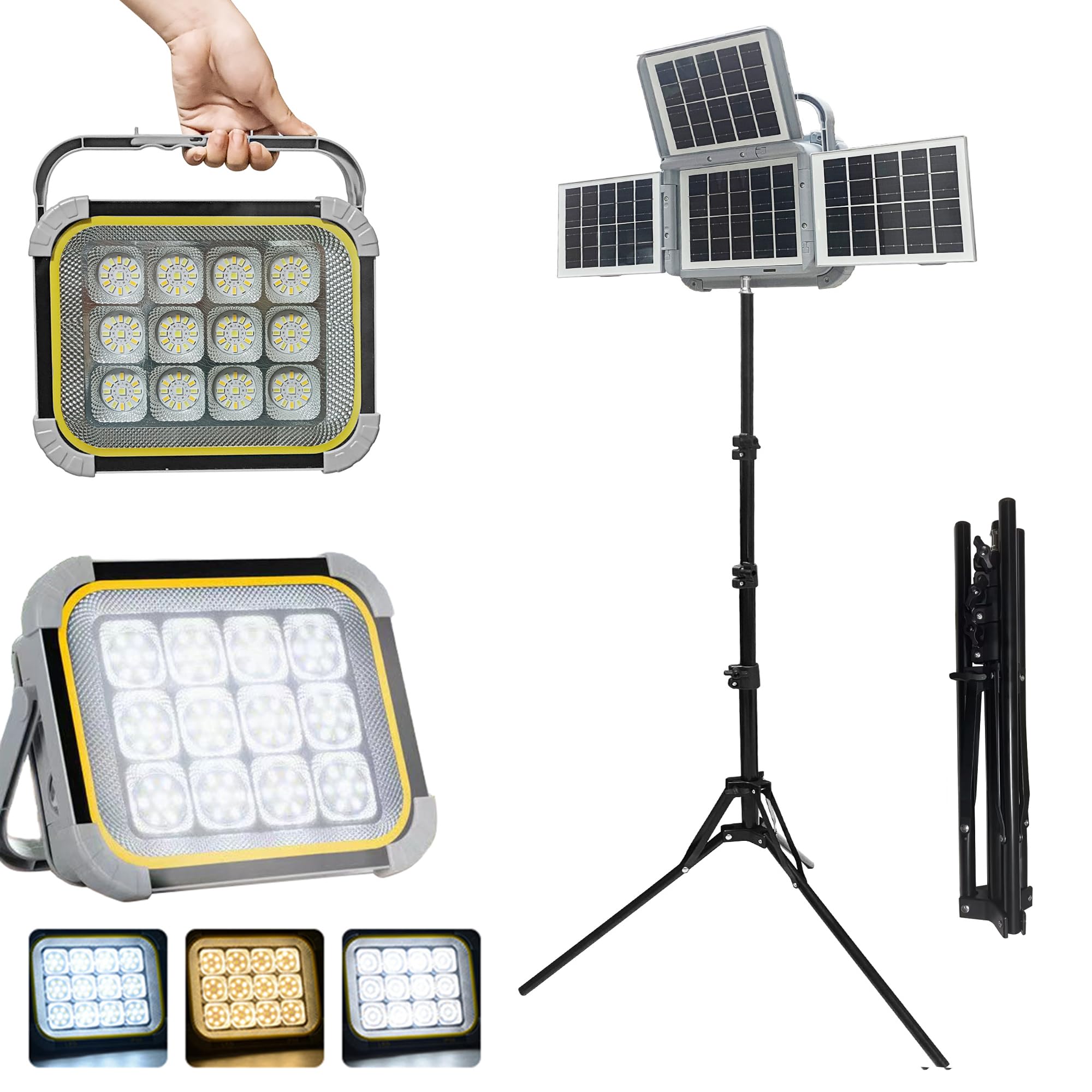 Photo 1 of 25000 Lumen Cordless LED Work Light with Stand, Portable Construction Light with Solar Panel -IP66 Waterproof Work Lamp with Tripod Stand for Job Site Workshop Garage Construction Site Lighting