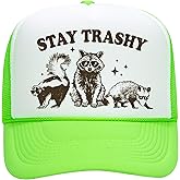 Stay Trashy Funny Raccoon Graphic Classic 5 Panel Mesh Snap Back Trucker Hat