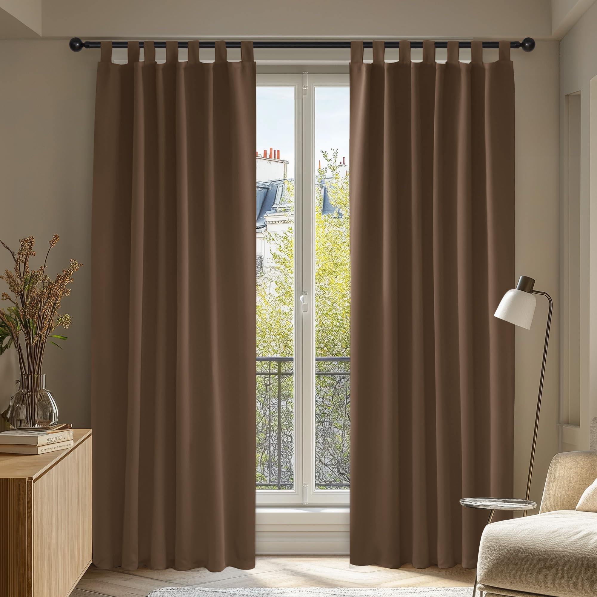 Deconovo Functional Blackout Curtains Tab Top Curtains Thermal Insulated Curtains for Living Room Brown W55 x L79 Inch One Pair