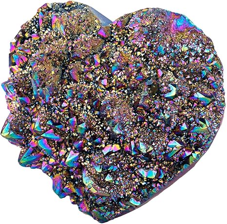 Amazon Com Sunyik Love Heart Rainbow Titanium Coated Quartz Crystal Cluster Healing Crystal Drusy Geode Gemstone Specimen Figurine For Valentine S Day 1 9 2 7 Home Kitchen