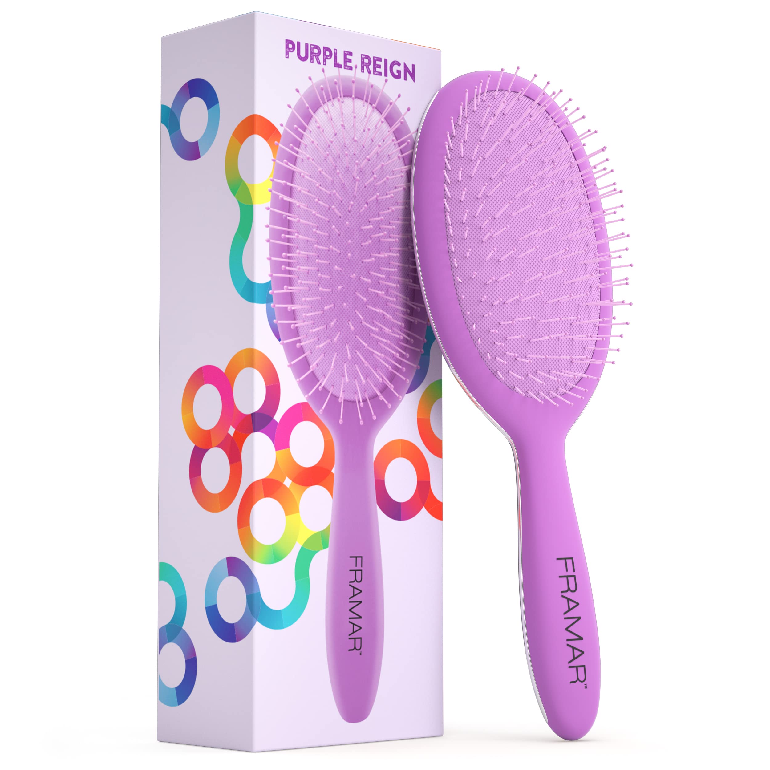 Framar Wet Hair Brush Detangler – Curly Hair Brush Women, Hairbrushes for Women, Detangling HairBrush Set, Hairbrush, Detangling Brush, Detangler HairBrush - Purple