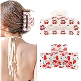 ANBALA 2PCS Medium Acrylic Hair Clips for Women Girls Sweet Cherry Hair Clip Non-Slip Strong Hold Cherry Bow Print Claw Clips