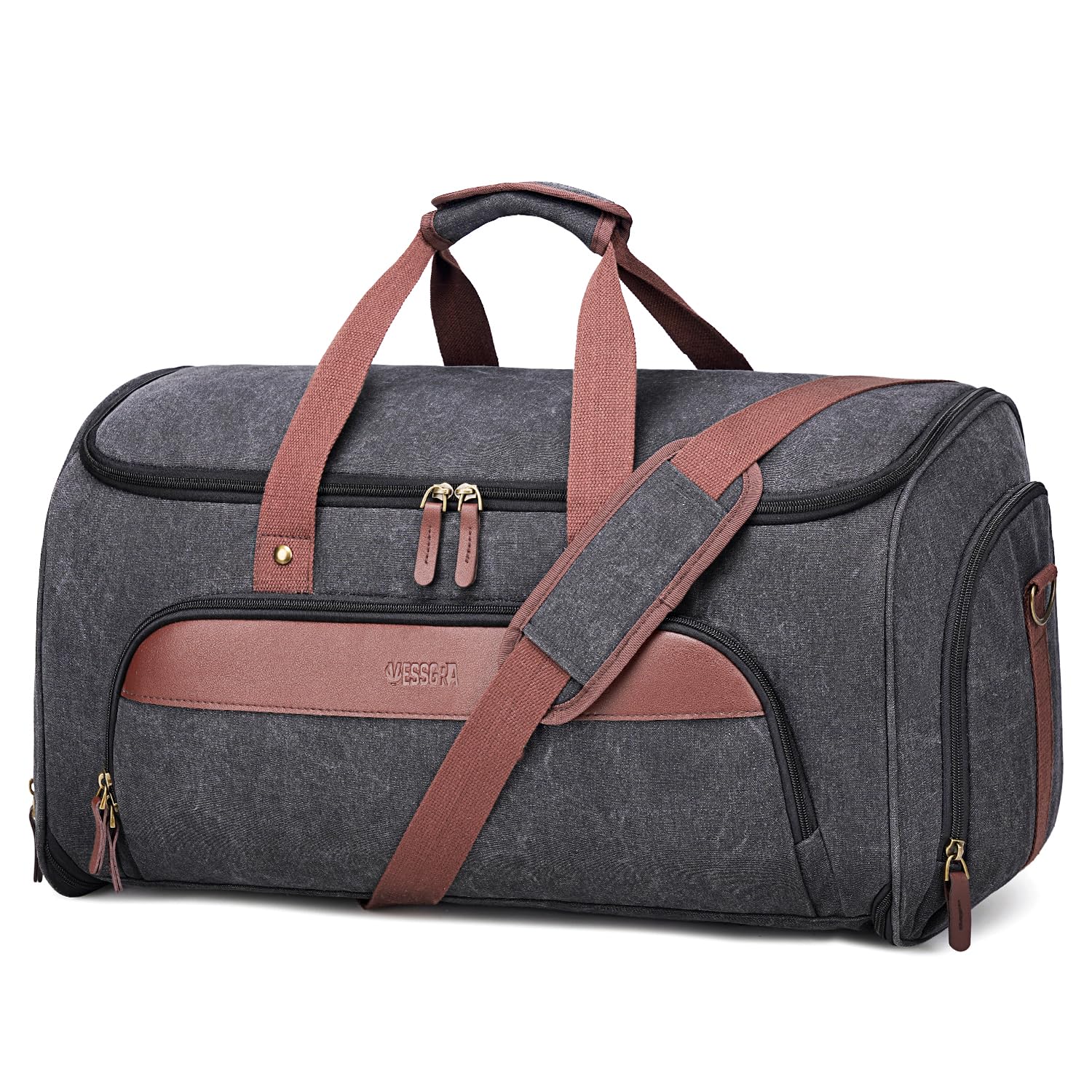 Photo 1 of **zziper broken **Vessgra Convertible Garment Bag for Travel, Carry on Garment Duffle Bags for Travel, Canvas Garment Duffle Bag for Men Women with Shoe Compartment - 2 in 1 Hanging Suitcase Suit Travel Bags-Black