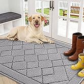 REFETONE Indoor Doormat, Front Back Door Mat 32"x40" Rubber Backing Non Slip Mats, Absorbent Washable Entrance Doormat for Entryway, Resist Dirt Low-Profile Inside Floor Mat for Muddy Shoes Light Grey