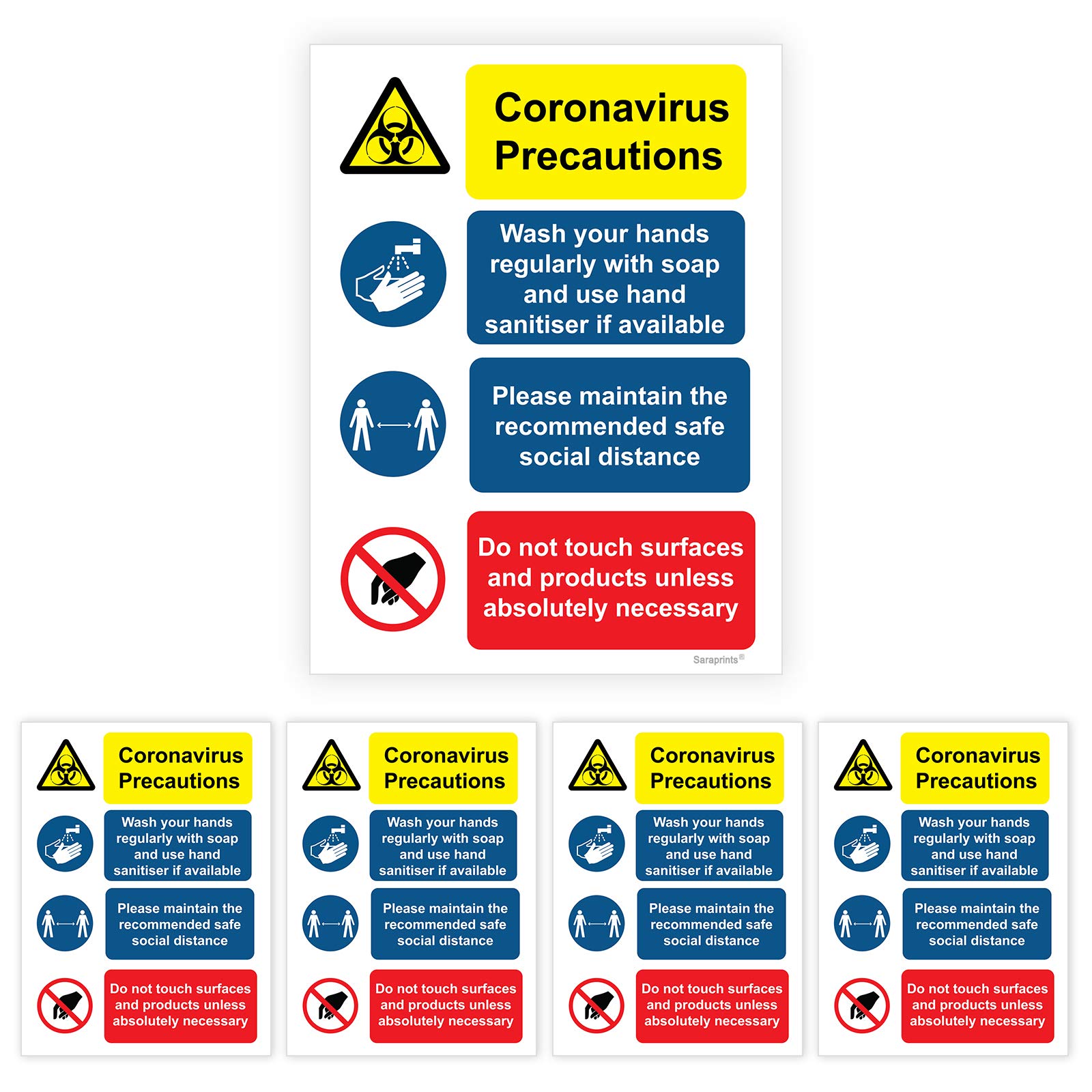 Pack of 5 Social Distancing Safety Sign [150mm x 200mm ] Social Distancing Measure Sticker Self Adhesive with waterproof V1085-5 Sara Prints.