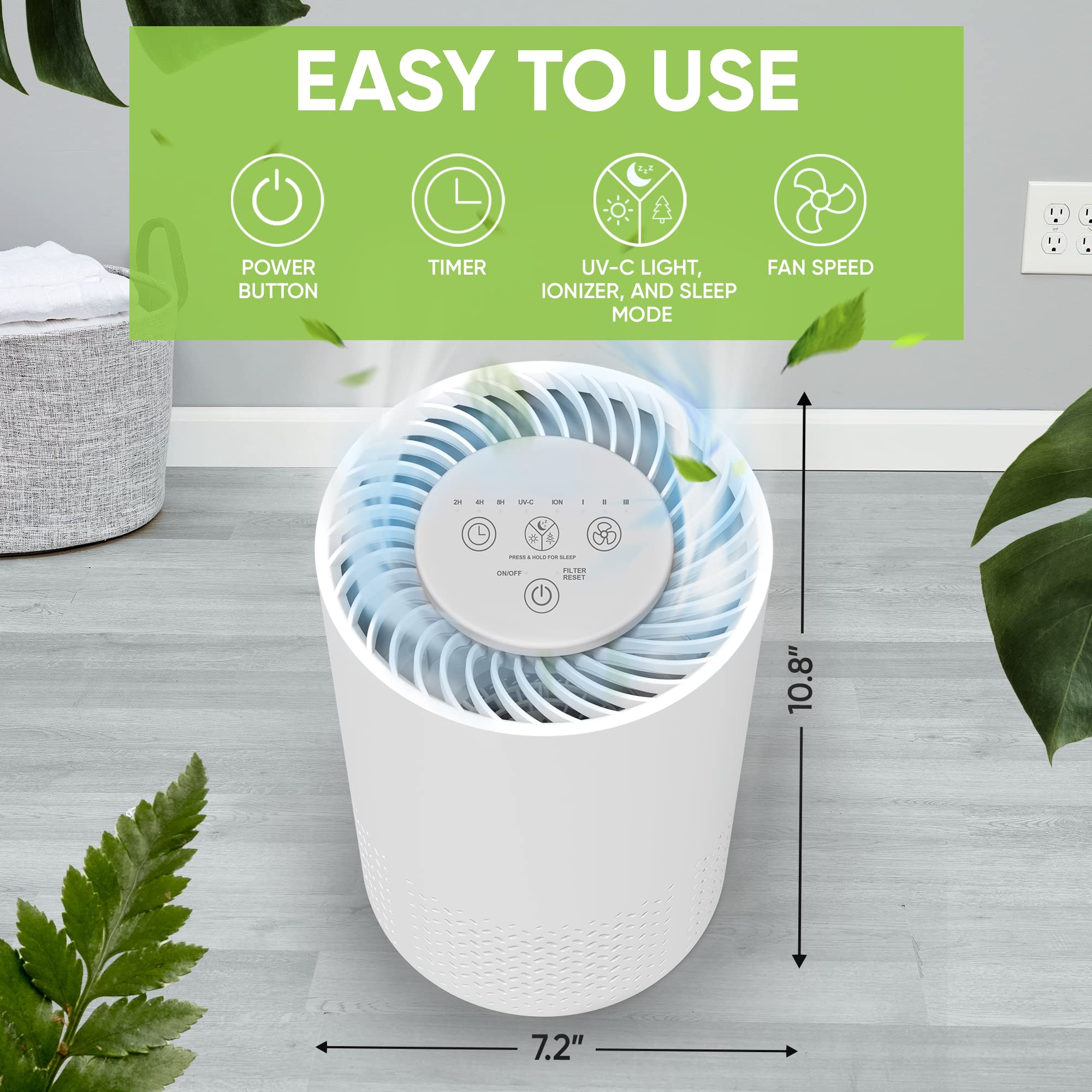 Air Purifier for Home, Baby, Dorm Room - Portable Desktop Air Cleaner for Home - Small HEPA Air Purifier for Bedroom, Baby Room, Dorm, Home Office Desktop with UV light & Ionizer - InvisiClean Stella