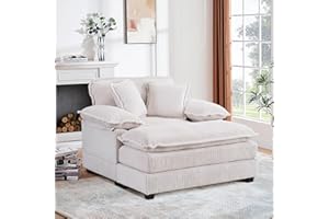 JEEOHEY Oversized Chaise Lounge Chair Indoor with Ottoman, 46.9" W Corduroy Upholstered Modern Single Sofa Reading Chair, Deep Seat Comfy Sleeper Sofa Sectional Couch for Living Room/Bedroom/Office, White