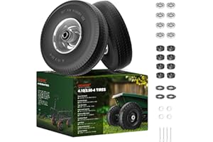 USCaster 4.10/3.50-4 Tire and Wheel Flat Free,10-Inch Solid Wheel Replacement with 5/8 Extra 3/4 &1/2 Bearings,2.2" Offset Hub -Compatible with Hand Truck,Wheelbarrow,Dolly(Wave,Gray)