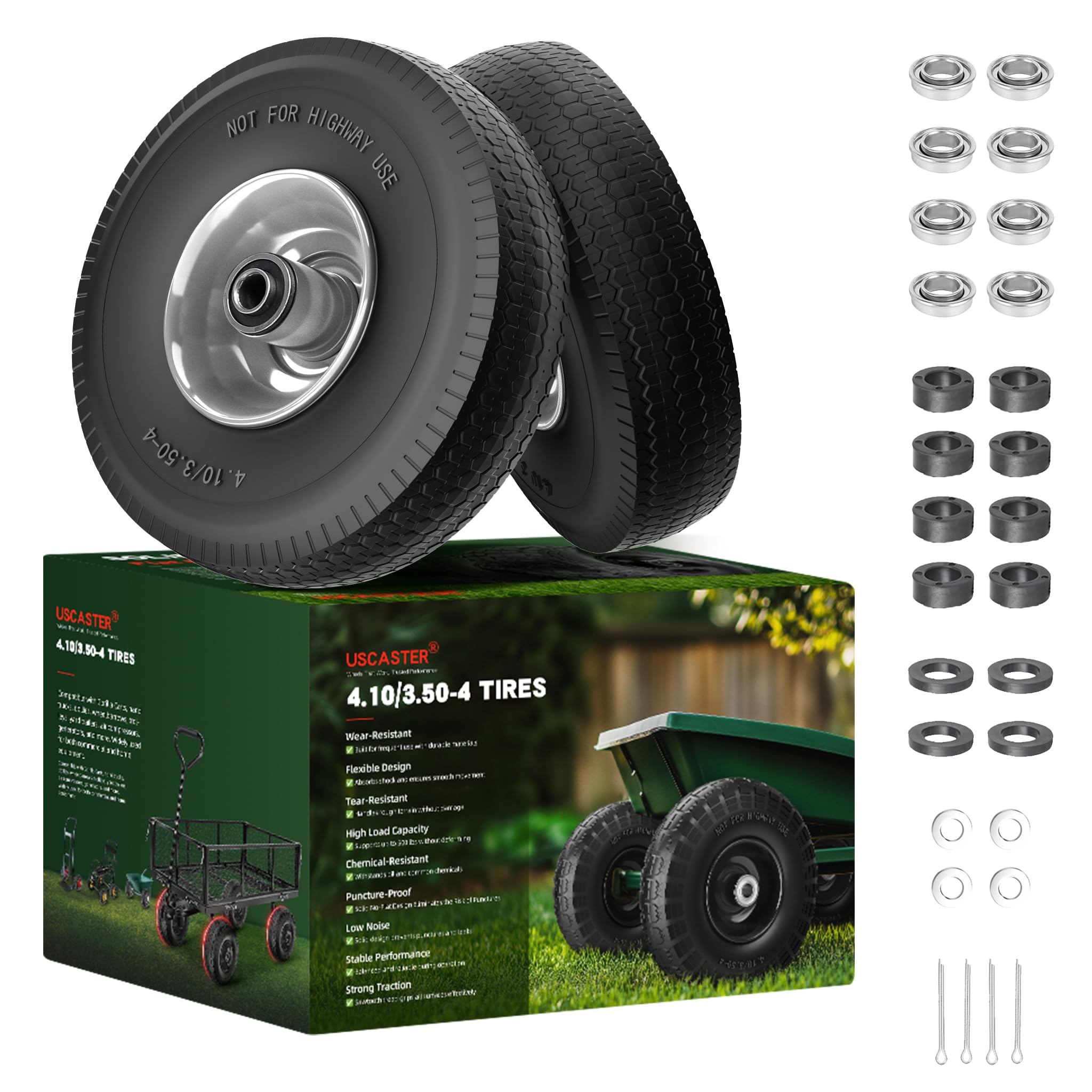 Photo 1 of USCaster 4.10/3.50-4 Tire and Wheel Flat Free,10-Inch Solid Wheel Replacement with 5/8 Extra 3/4 &1/2 Bearings,2.2" Offset Hub -Compatible with Hand Truck,Wheelbarrow,Dolly(Wave,Gray)