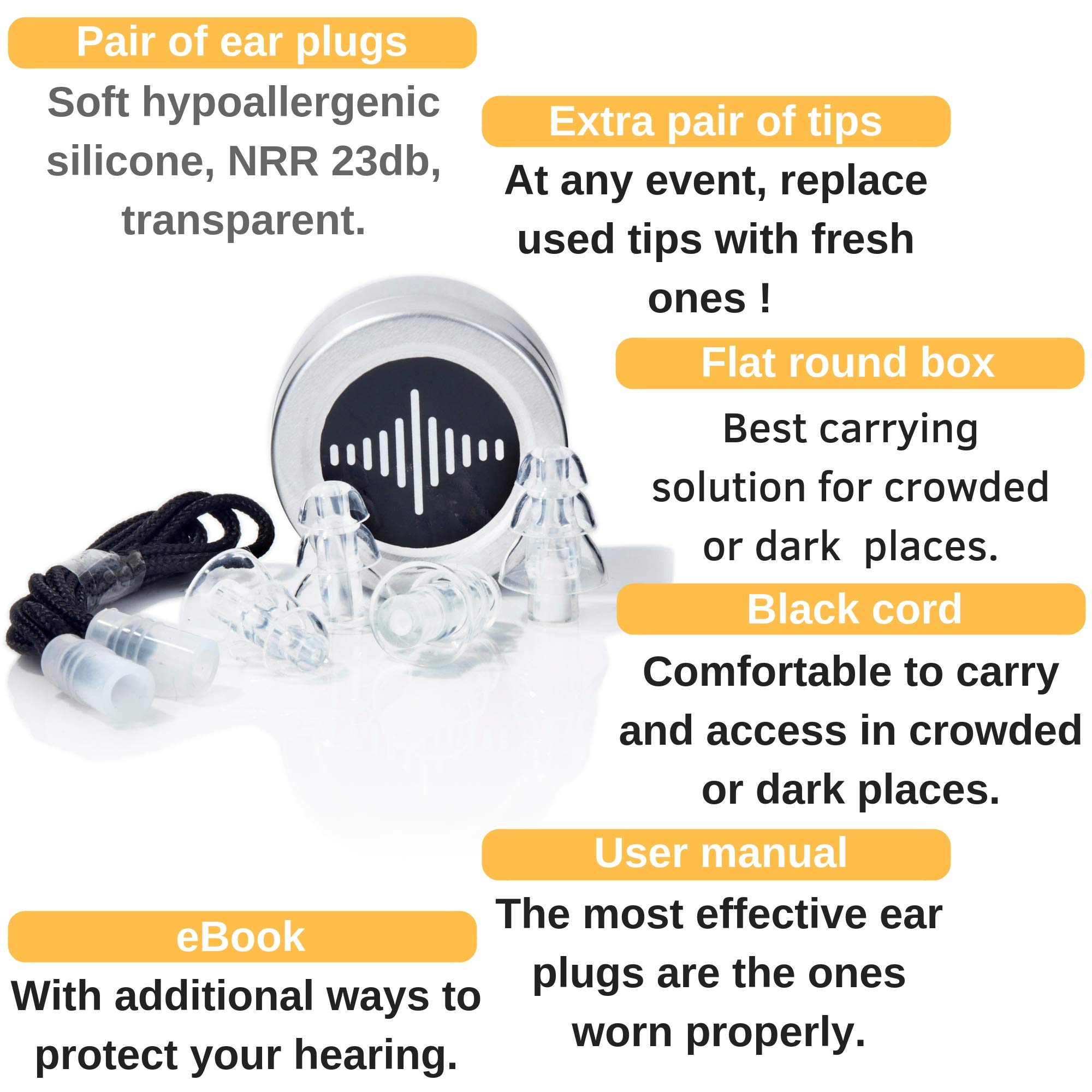 BetterSound High Fidelity Ear Plugs|Noise Cancelling Reusable Earplugs For Concerts Musicians Parties Motorcycle helmet|db Reduction Filter|Tinnitus Protection