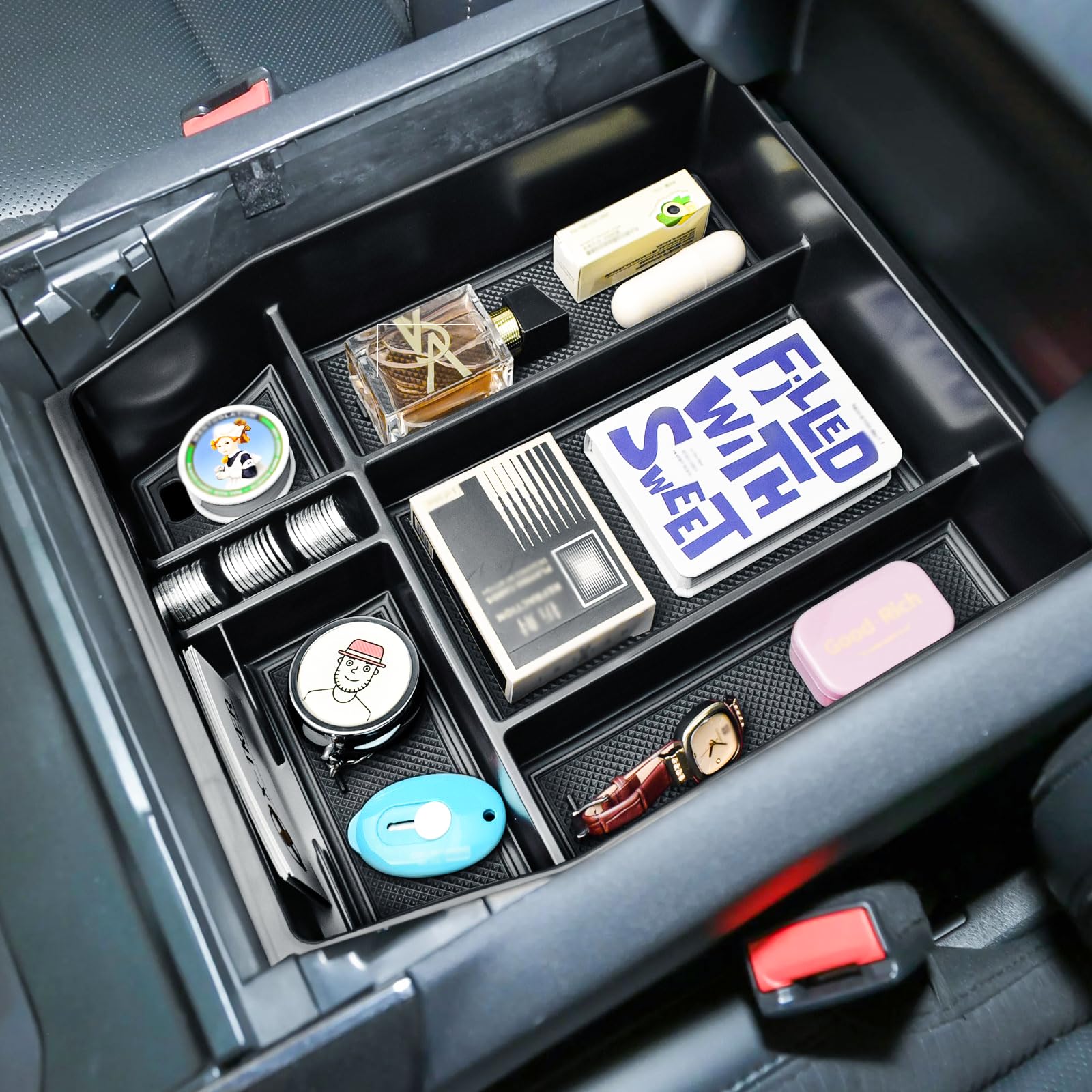 Photo 1 of X-TKER Center Console Organizer Tray Compatible with Ford F150 2021 2022 2023 2024 2025 Accessories, Middle Console Organizer Armrest Storage Box Black Trim(ONLY FOR 40/Console/40 Front-Seats)