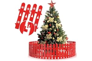 WEFAITH Christmas Tree Fence Barrier for Kids & Pets - 30Pcs Freely Assemble Decorative Picket Fence,Thickened Xmas Tree Protector Panel, Puppy & Toddler Proof Indoor Plastic Decoration Fence - Red