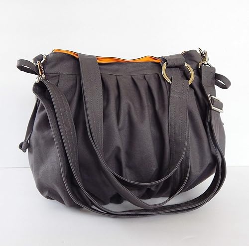 Amazon Com Virine Canvas Pleats Bag Purse Tote Shoulder Bag Everyday Bag Travel Bag Cross Body Women 11 Long X 11 5 Tall Grey Color Handmade