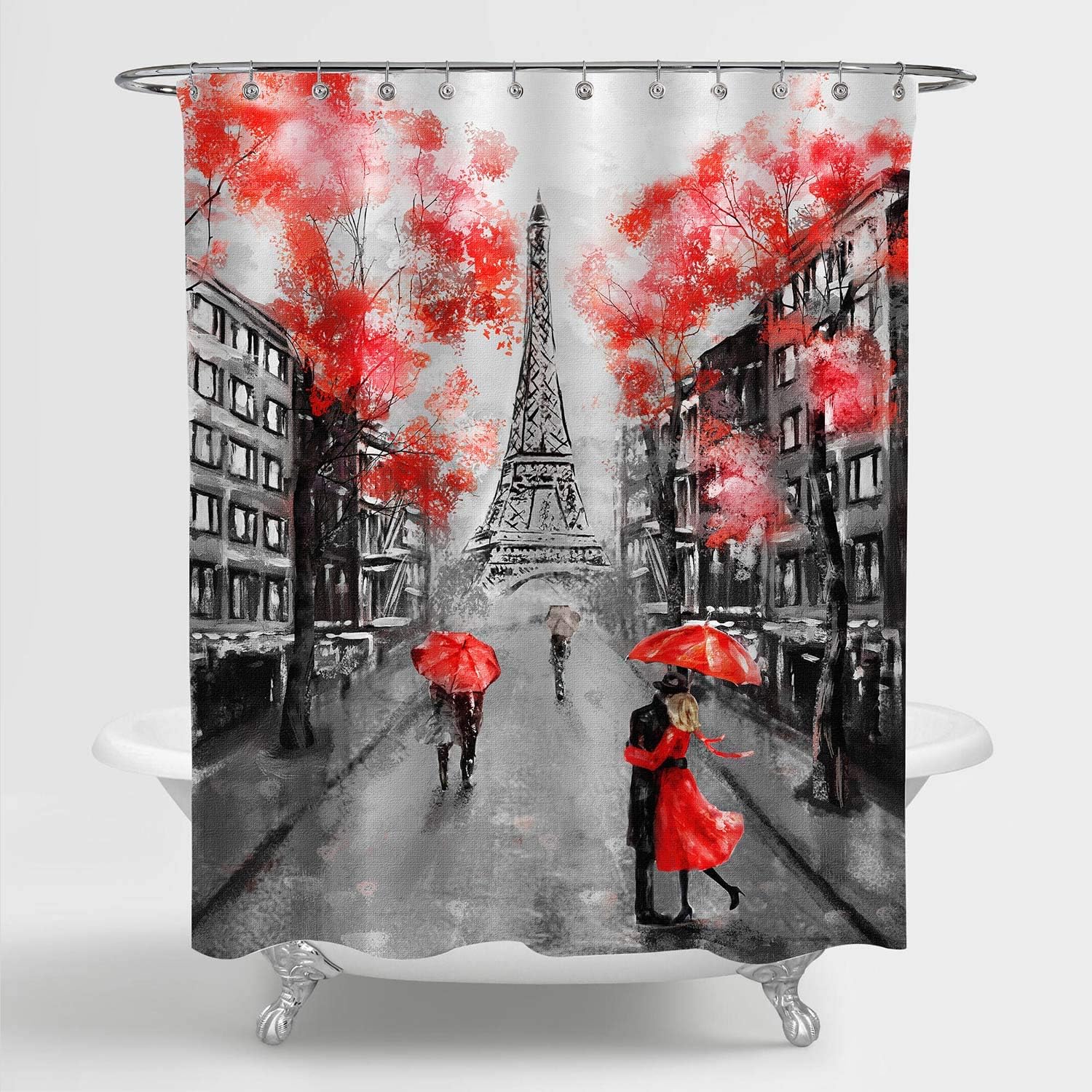Amazon Com Mitovilla Paris Eiffel Tower Shower Curtain For Paris Bathroom Decor Vintage French Citysapce Oil Painting Bathroom Accessories Paris Gifts For Women And Teen Girls Red Black 72 W X 72 L