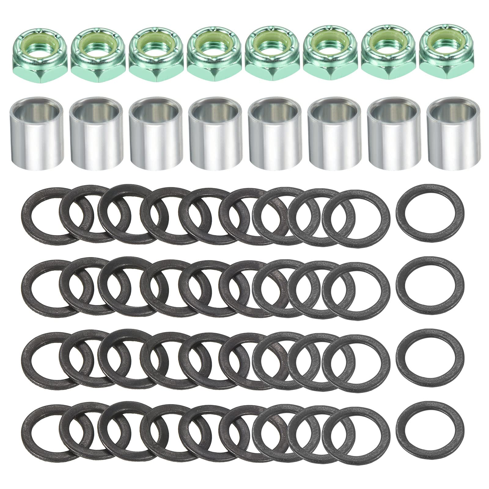 PATIKIL Skateboard Truck Hardware Kit, Skateboard Truck Lock Nuts Axle Washers Spacer Speed Rings Repair Set for Longboard Cruiser, Silver Black Green