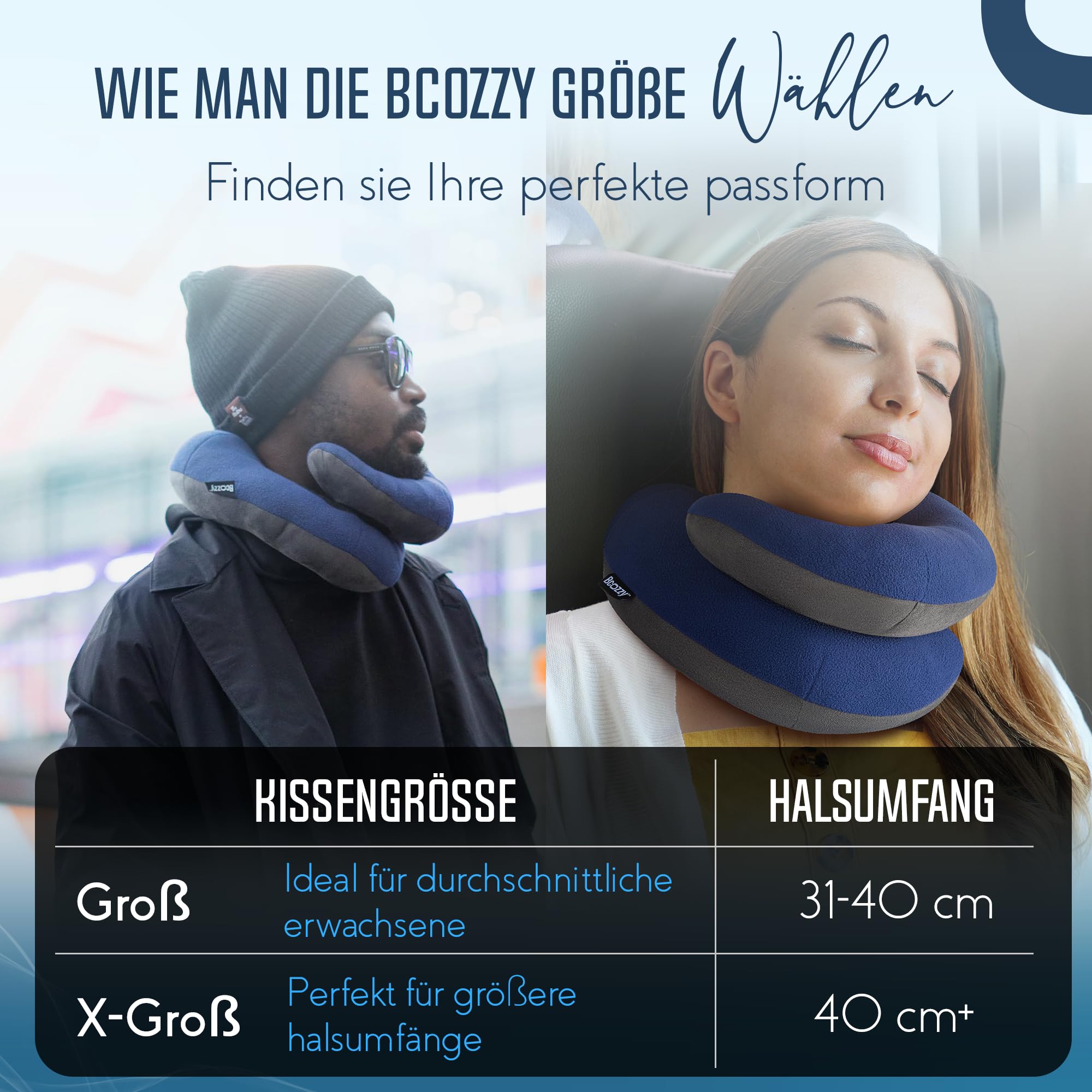 BCOZZY Nackenkissen Für Reisen, Bietet Doppelte Unterstützung Für Kopf, Nacken Und Kinn In Jeder Schlafposition Auf Flügen, Im Auto Und Zu Hause, Bequemes Flugzeug-Reisekissen, Größe Large, Blau 6