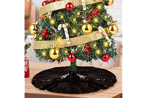 ShinyBeauty Sequin Tree Skirt 24Inch Black Christmas Tree Skirt Mini Tree Skirt Embroidered Sparkly Black Xmas Tree Ornament Christmas Decoration Small Tree Skirt for Slim Trees/Pencil Trees/Tabletop